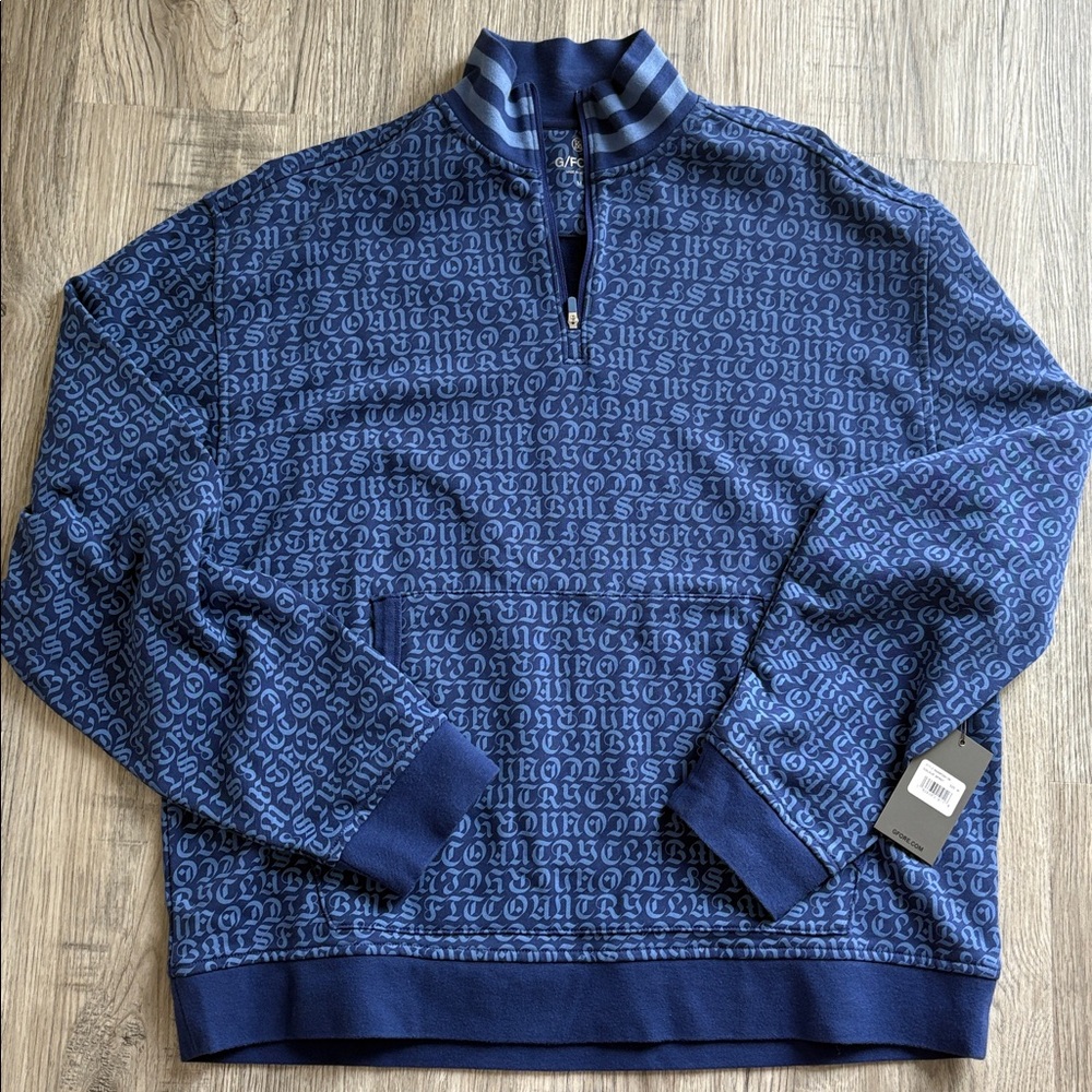 G/FORE Mens Medium Blue Monogram Country Club Misfit 1/4 Zip Pullover NWT